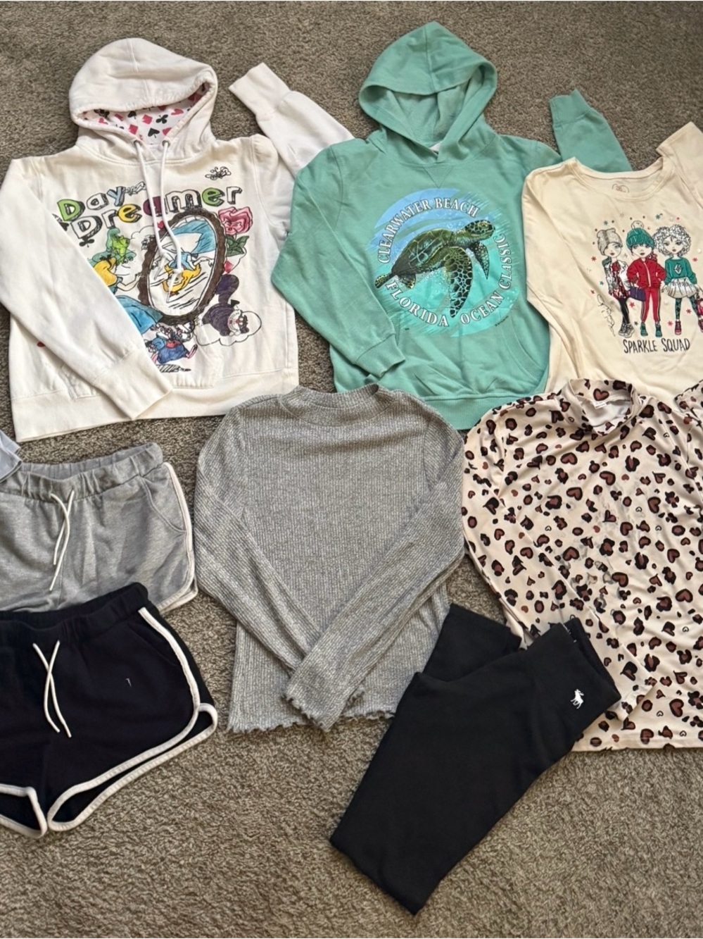 Lots of Girls Clothes Sz 10/12 Hoodies Tops Shorts Pants